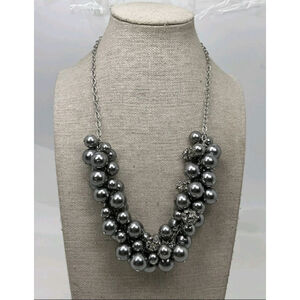 Ann Taylor Metallic Gray Bead Cluster Necklace NWOT